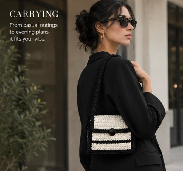 The Ivory Stripe Bag (Handmade Crochet Striped Bag) – Ivory Stripe Bag In Pakistan