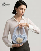 The Powder Blue Pearl Bag (Handcrafted Crochet Purse with Pearl Detail)