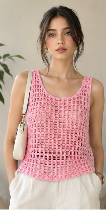 The Bubblegum Mesh Tank (Handcrafted Crochet Openwork Top)