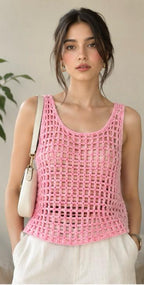 The Bubblegum Mesh Tank (Handcrafted Crochet Openwork Top)