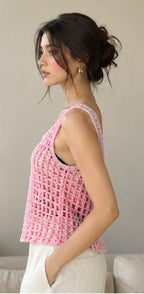 The Bubblegum Mesh Tank (Handcrafted Crochet Openwork Top)