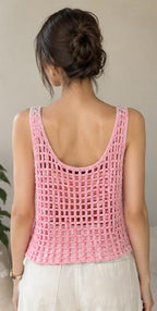 The Bubblegum Mesh Tank (Handcrafted Crochet Openwork Top)