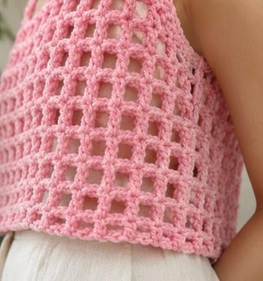 The Bubblegum Mesh Tank (Handcrafted Crochet Openwork Top)