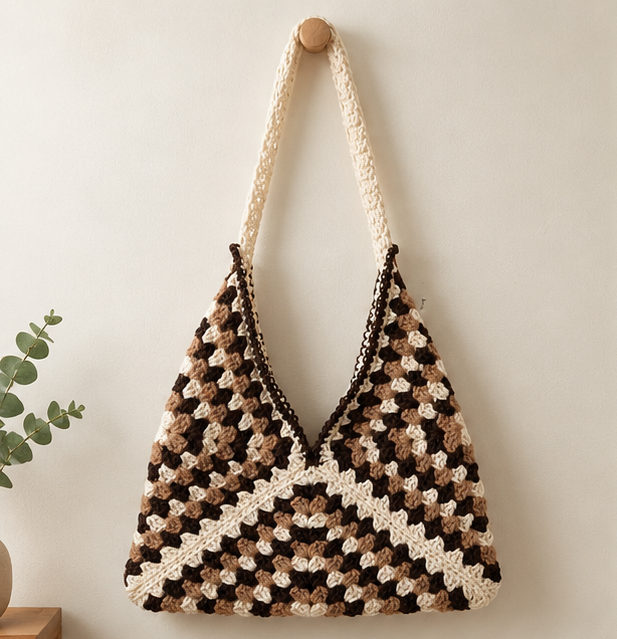 The Mocha Mosaic Tote (Handmade Crochet Granny Square Bag) – Mocha Mosaic Tote In Pakistan